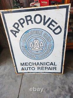 Panneau Vintage en fer-blanc peint Double Face pour Réparation Automobile AAA Auto Club de Californie