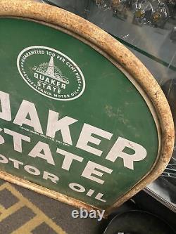 Panneau à bride double face 26x30 Quaker State Oil Gas Tin Sign Vtg 1974 Service
