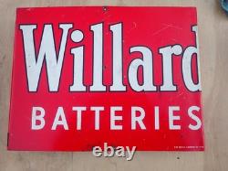 Panneau à double face en métal Willard Batteries original de 1955, 20 x 14, A-M Sign Co