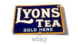 Panneau d'affichage en émail double face rare de la publicité Vintage Lyons Tea des années 1940 EB330