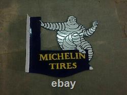 Panneau d'émail Michelin en porcelaine 20x18 pouces double face avec flasque