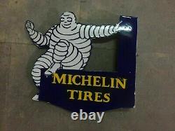Panneau d'émail Michelin en porcelaine 20x18 pouces double face avec flasque