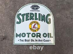 Panneau d'émail Rare Porcelaine Sterling Motor Oil de 36 pouces à double face