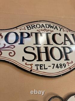 Panneau de Lunettes de Magasin Optique Vintage Deux Pièces Rare Porcelaine Double Face