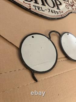 Panneau de Lunettes de Magasin Optique Vintage Deux Pièces Rare Porcelaine Double Face