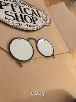 Panneau de Lunettes de Magasin Optique Vintage Deux Pièces Rare Porcelaine Double Face
