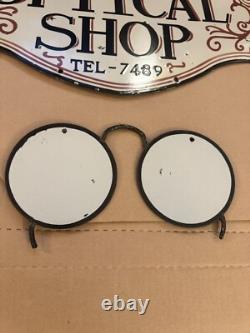Panneau de Lunettes de Magasin Optique Vintage Deux Pièces Rare Porcelaine Double Face