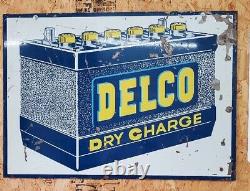 Panneau de batterie vintage Delco (DOUBLE FACE) ORIGINAL DES ANNÉES 1950 TRÈS BEAU