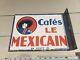 Panneau De Café En Porcelaine Antique Originale Cafés Le Mexicain Double Face