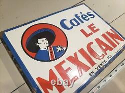 Panneau de café en porcelaine antique originale Cafés Le Mexicain double face