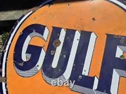 Panneau de concessionnaire Gulf des années 1940 en porcelaine, grand et double face, original