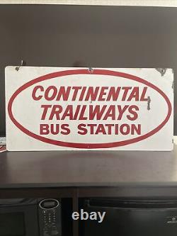 Panneau de concessionnaire en porcelaine Continental Trailways double face original de 18x36 pouces