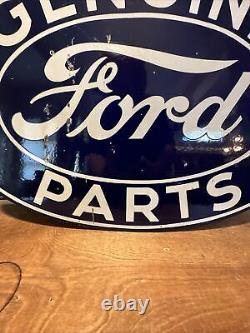 Panneau de concessionnaire en porcelaine 'Ford Genuine Parts' original à double face 16,5x24 pouces.