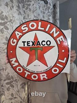 Panneau de gaz en porcelaine Texaco vintage à double face avec rebord 17 x 17