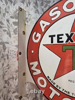 Panneau de gaz en porcelaine Texaco vintage à double face avec rebord 17 x 17