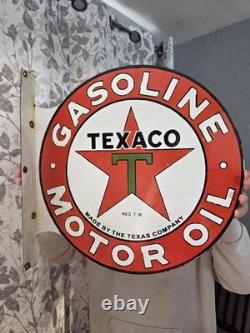 Panneau de gaz en porcelaine Texaco vintage à double face avec rebord 17 x 17