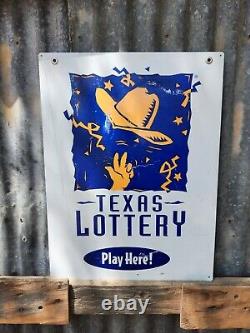 Panneau de loterie du Texas vintage 18x24 en métal 1994 double face