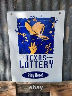 Panneau de loterie du Texas vintage en métal 18x24 double face de 1994