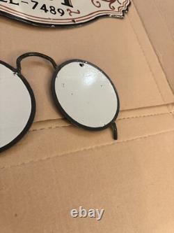 Panneau de lunettes de magasin optique vintage en porcelaine rare à deux pièces double face