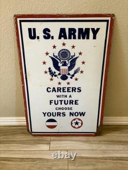 Panneau de recrutement en porcelaine vintage rare double face de l'armée/de l'air 37 x 23