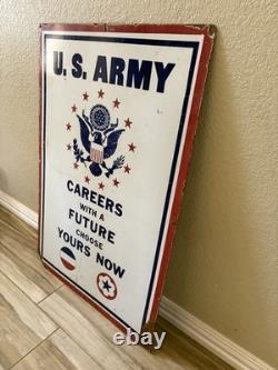Panneau de recrutement en porcelaine vintage rare double face de l'armée/de l'air 37 x 23