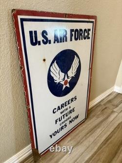 Panneau de recrutement en porcelaine vintage rare double face de l'armée/de l'air 37 x 23