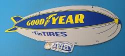 Panneau de service double face en porcelaine pour les pneus Goodyear vintage, avions et dirigeables