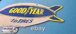 Panneau de service double face en porcelaine pour les pneus Goodyear vintage, avions et dirigeables