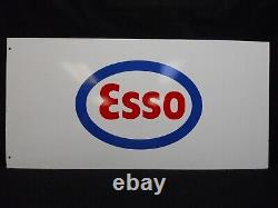 Panneau de station-service ESSO vintage en PORCELAINE double face pour gaz et huile, dimensions 36 x 18