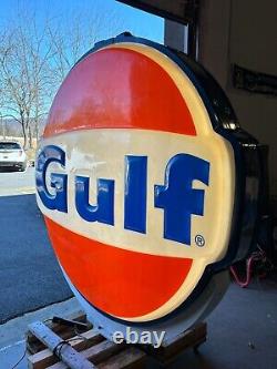 Panneau de station-service Gulf vintage, double face, recâblé et nouvelles lumières LED, en excellent état
