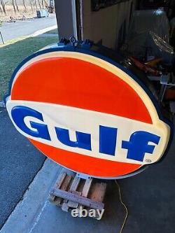 Panneau de station-service Gulf vintage, double face, recâblé et nouvelles lumières LED, en excellent état