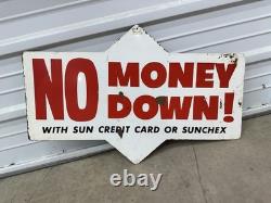 Panneau de station-service en métal double face Vintage SUN OIL NO MONEY DOWN pour pneus ANCIEN PANCARTE