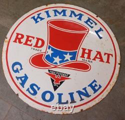 Panneau double face en émail de porcelaine 32x32 pouces Kimmel Red Hat Gasoline Approx