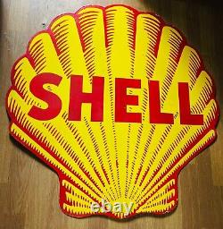 Panneau double face en émail de porcelaine lourd de 48 pouces de la marque de carburant Shell.