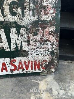 Panneau double face peint en métal lourd avec un timbre d'aigle vintage, publicité originale