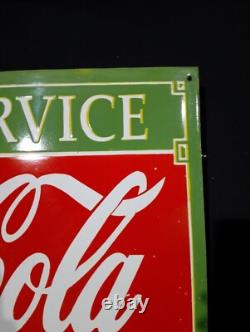 Panneau émaillé Coca Cola en porcelaine, service au bord de la route, taille 36 x 24 pouces, double face