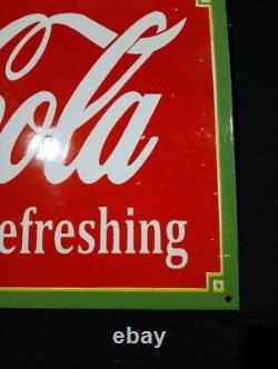 Panneau émaillé Coca Cola en porcelaine, service au bord de la route, taille 36 x 24 pouces, double face