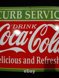 Panneau émaillé Coca Cola en porcelaine, service au bord de la route, taille 36 x 24 pouces, double face
