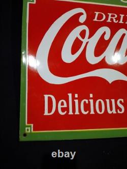 Panneau émaillé Coca Cola en porcelaine, service au bord de la route, taille 36 x 24 pouces, double face