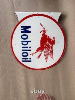 Panneau émaillé Mobiloil en porcelaine 18x18 pouces double face avec rebord