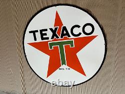 Panneau émaillé Texaco en porcelaine Taille 36 pouces double face