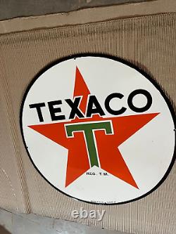 Panneau émaillé Texaco en porcelaine Taille 36 pouces double face