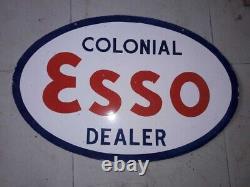 Panneau émaillé de concessionnaire Esso en porcelaine taille 36x24 pouces double face