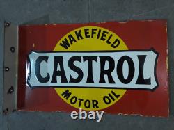 Panneau émaillé en porcelaine Castrol 28x16 pouces double face avec rebord