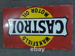 Panneau émaillé en porcelaine Castrol 28x16 pouces double face avec rebord