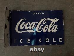 Panneau émaillé en porcelaine Coca-Cola 24x16 pouces double face