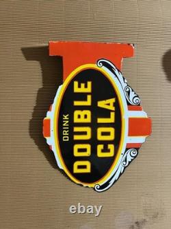 Panneau émaillé en porcelaine Double Cola taille 24x16 pouces double face avec rebord