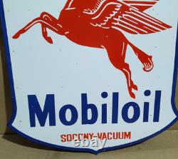 Panneau émaillé en porcelaine Mobil Oil Socony-Vacuum 24 x 24 pouces double face