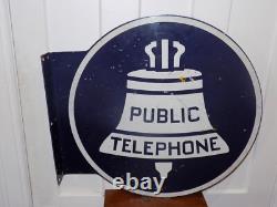 Panneau en acier émaillé double face de téléphone public vintage Bell