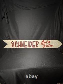 Panneau en bois vintage recto-verso du Schneider Auto Center à Trinway, Ohio